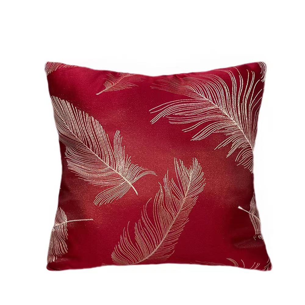 Light Luxury Feather Pattern Pillow Living Room Sofa Cushion Cover Lumbar Cushion Cover High Precision Jacquard New Chinese Pillow