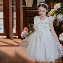女童连衣裙晚礼服夏儿童生日花童婚礼小女孩钢琴演出服白色公主裙