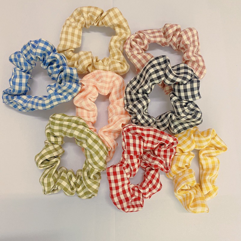 Fresh Plaid Large Intestine Hair Band Girl Tie up a Bun Hairstyle Hair Rope Rubber Band Korean Style Online Influencer Head String Female Hair Accessories Wholesale