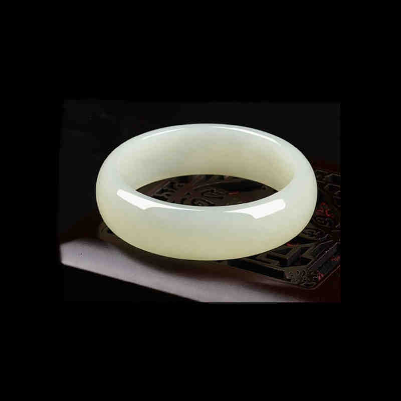 阿富汗玉青白玉手镯羊脂青白a货玉镯 缠丝玉猫眼手镯中宽玉器玉石