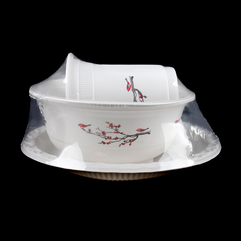 一次性环保餐具四件套饭店用 杯碗碟勺 包邮 可降解餐具 独立包装