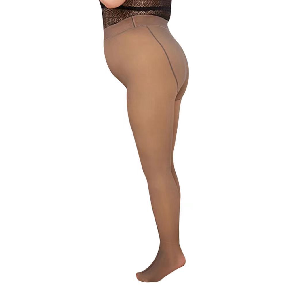 Plus Size Breathable Leggings One Seamless Leggings Fleece-lined Thick Fake Transparent Pantyhose with Gussets on Both Sides Stockings for Women Winter
