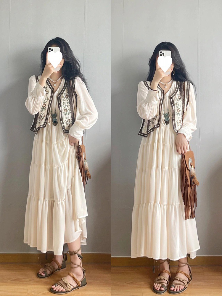 今年流行别致独特漂亮独特连衣裙外搭开衫马甲两件套装气质高级感