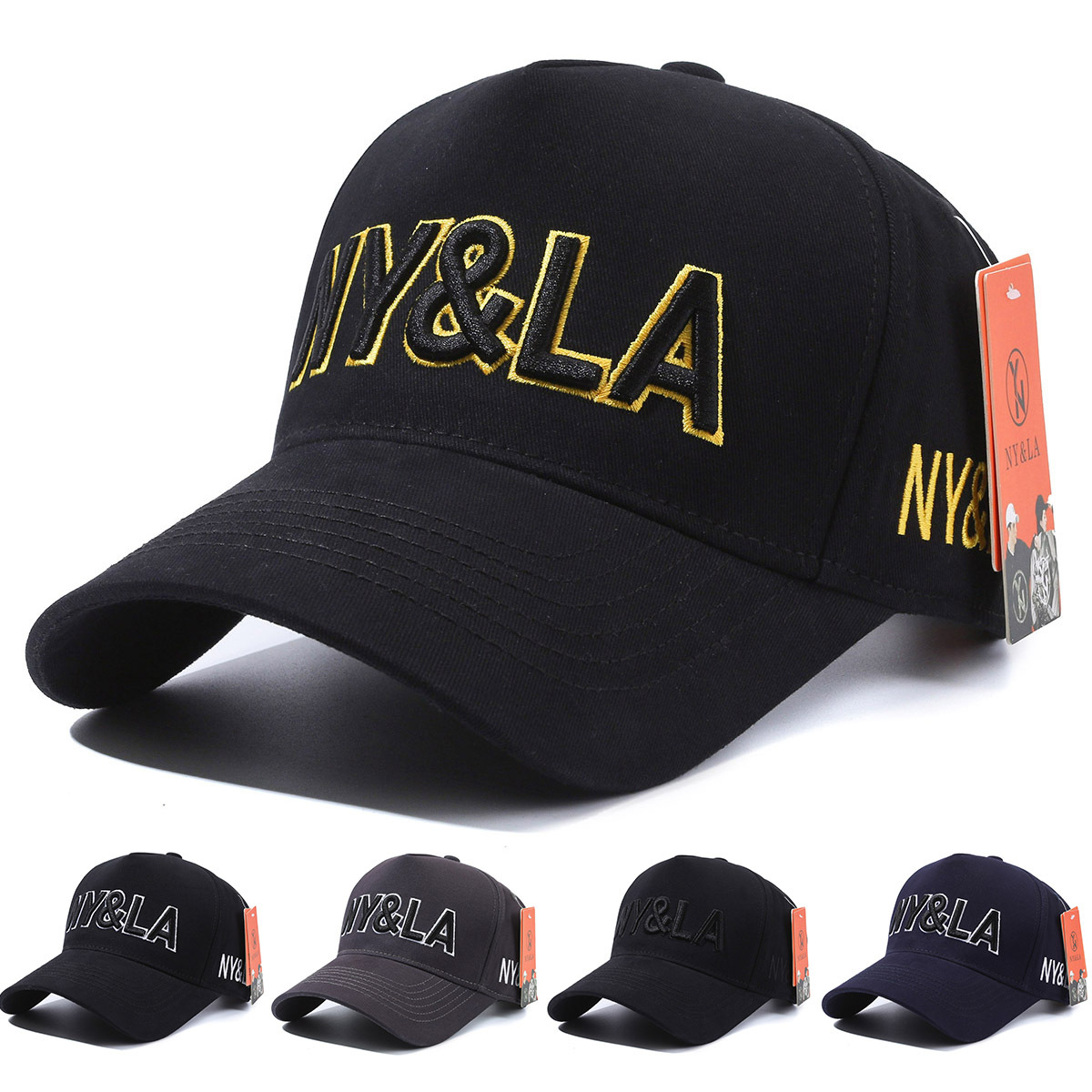帽子春秋棒球帽中绣ny&la字母鸭舌帽街头时尚潮流休闲遮阳防嗮透