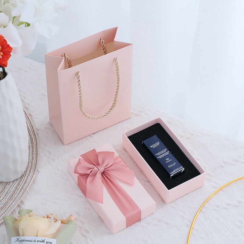 Spot Pink Bow Gift Box Cosmetics Lipstick Perfume Gift Box Scarf Gloves Birthday Gift Box for Girlfriend