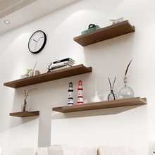 实木隔板一字型免打孔墙上置物架客厅置物架电视背景墙装饰木板