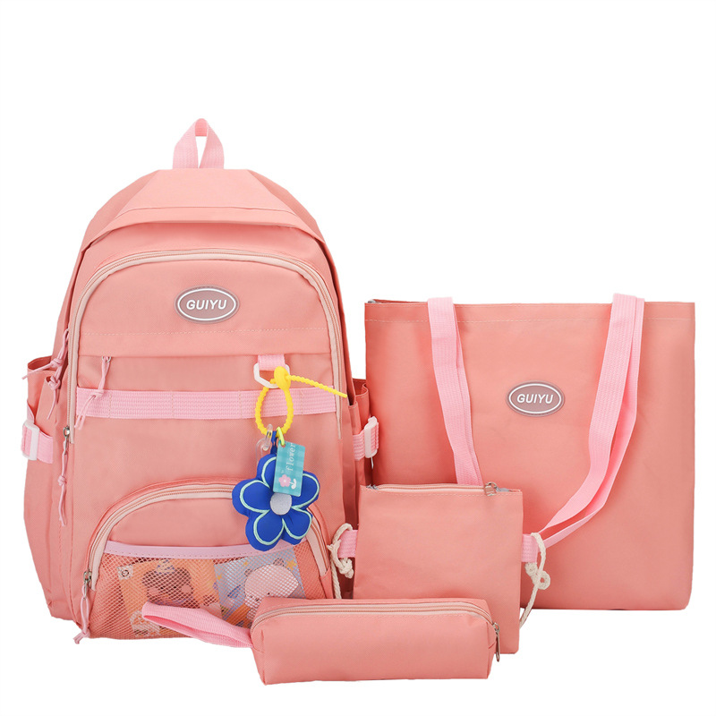 Factory Wholesale Fashion Backpack Qiyu Primary School Student Schoolbag Four-Piece Fashion Simple Leisure Bag