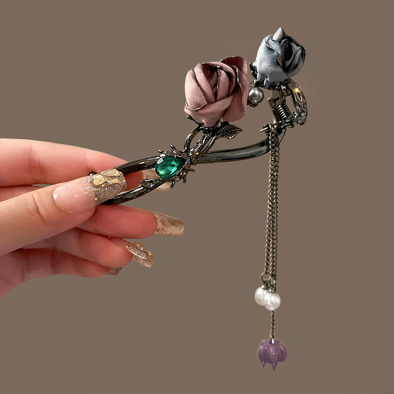 headdress bar hairclip back head twist clip personality creative hair accessories temperament three-dimensional rose barrettes wholesale