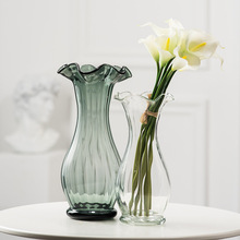 .手作波浪口玉露瓶大号吹制玻璃花瓶客厅家居装饰花瓶摆件水培贸