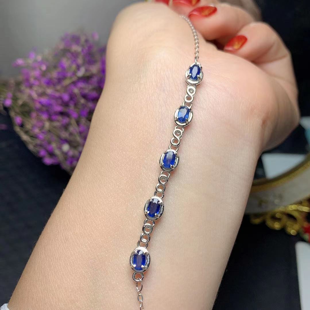 2021新款一件代发925银镶嵌天然斯里兰卡蓝宝石手链彩宝单层手串