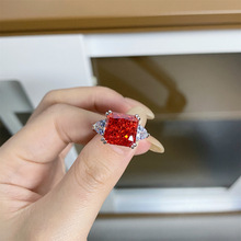 冰花切戒指S925纯银戒指女红宝石雷迪恩切割5克拉钻戒可荧光过笔