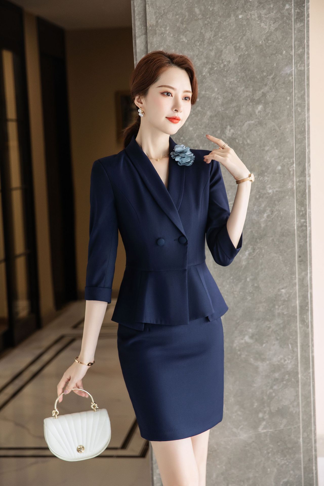 中袖职业套裙女装空姐制服美容院服装珠宝店工作服售楼处工装