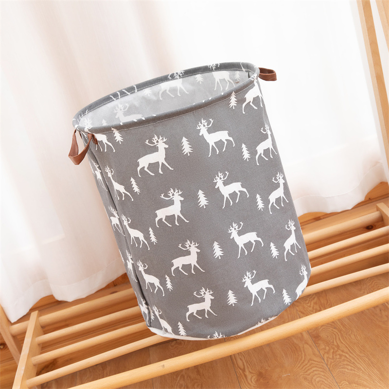 Nordic Style Large Storage Dirty Clothes Blue Five-Pointed Star Christmas Waterproof Coating round Barrel Storage Box