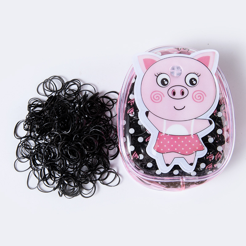 Korean-Style Cartoon Piggy Zipper Bag Disposable Rubber Band Children's Hair Accessories Thickened Black Headband Basic Rubber Band