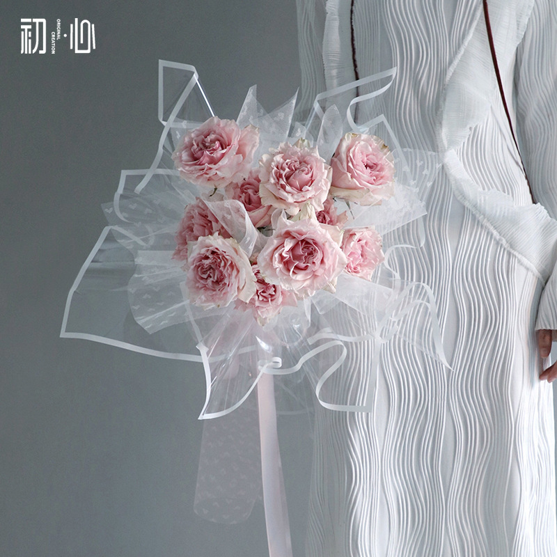 初心.透明彩色边框玻璃纸防水opp包装纸花束鲜花包花纸花店材料