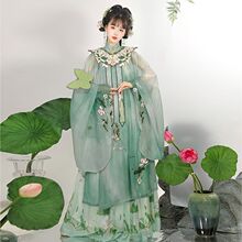 女士汉服新款水宫仙子汉服女明制云肩斜襟立领长衫齐腰褶裙春夏款