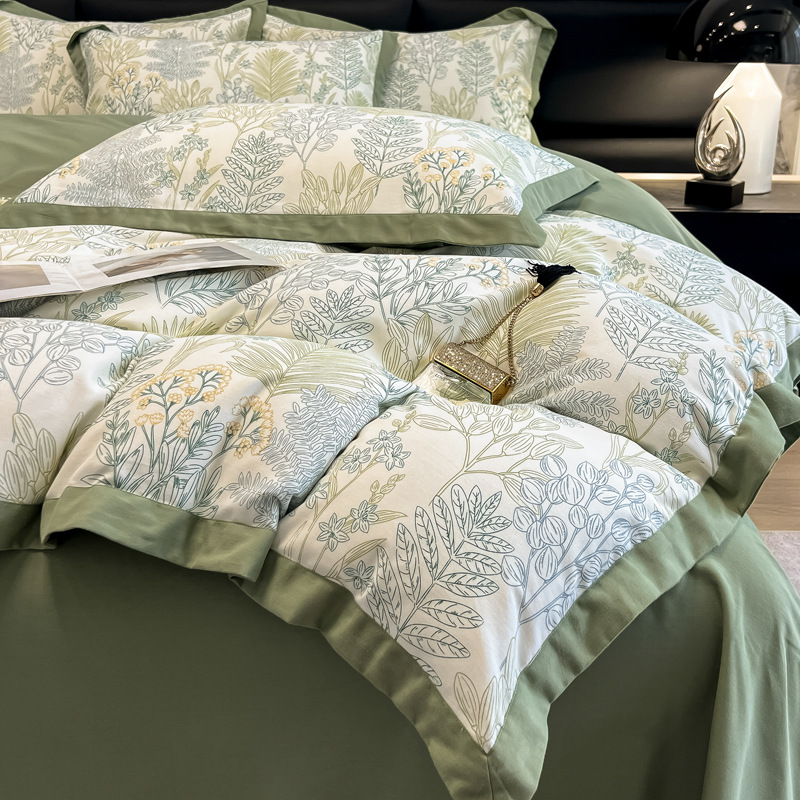 高端美式长绒棉印花四件套全棉春秋加厚纯棉磨毛床单被套裸睡床品