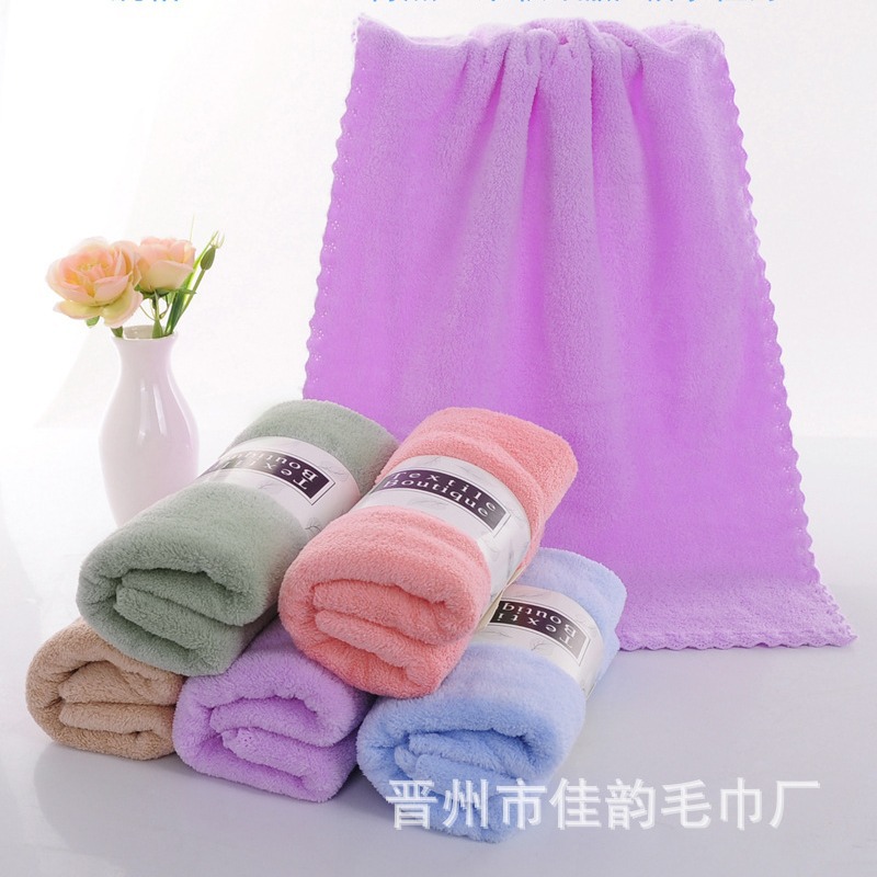 厂家批发珊瑚绒5条装素色毛巾比纯棉柔软吸水擦头发送腰封包装