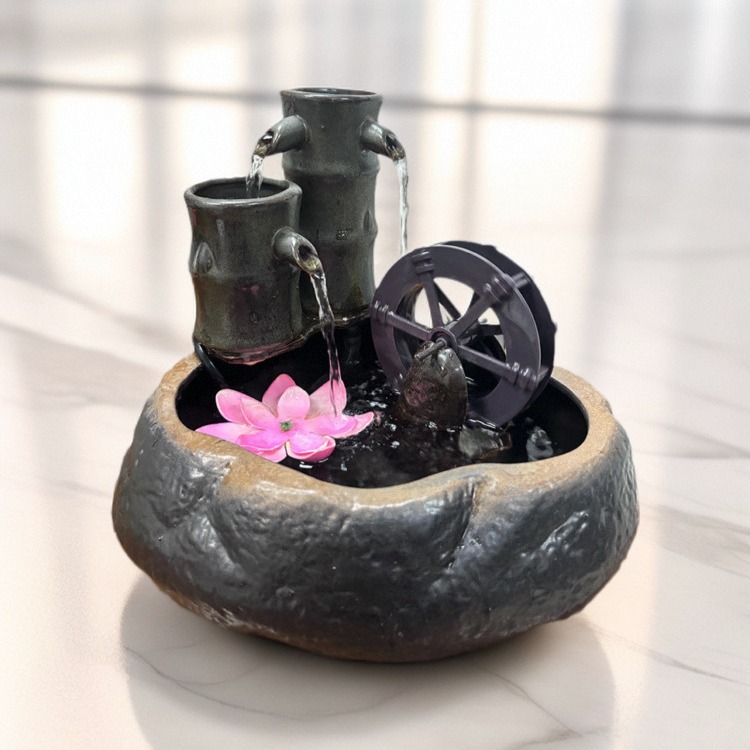 风水轮水车流水摆件客厅家居办公室聚宝盆陶瓷装饰品-阿里巴巴