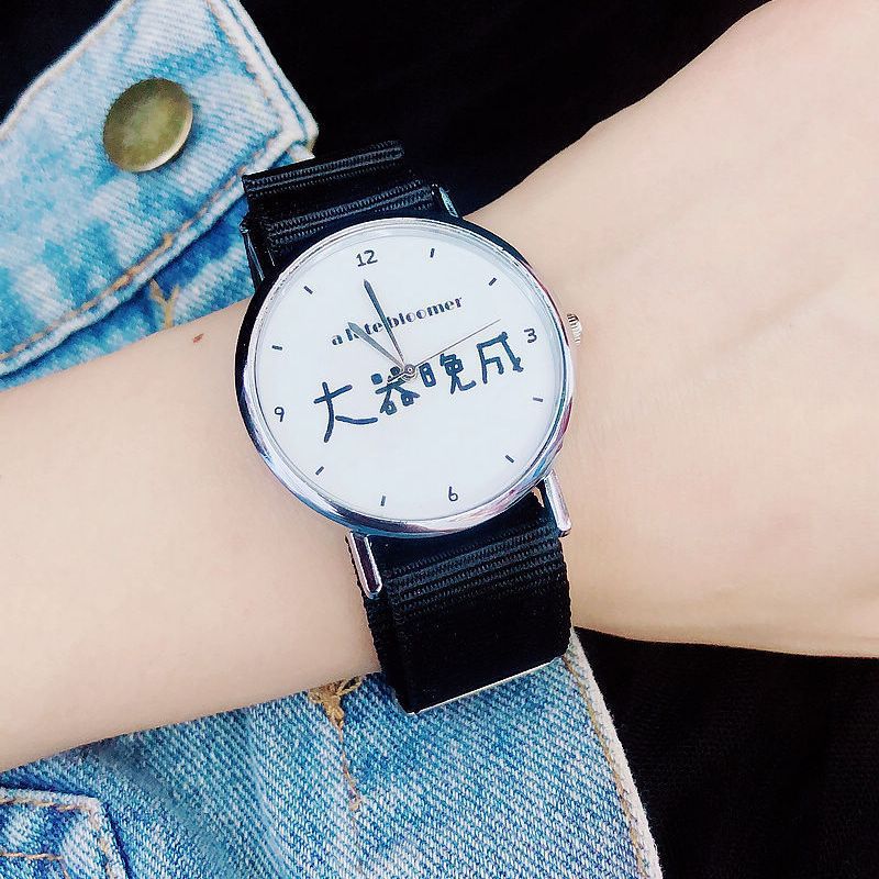 ins风简约文字控帆布表带学生手表 文艺复古尼龙带潮语男女手表