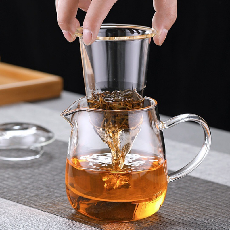 逸集耐热玻璃杯茶水分离泡茶杯过滤三件杯子男女家用透明功夫茶具