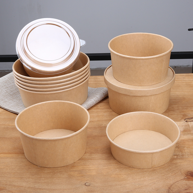 750ml牛皮纸碗一次性包装纸碗沙拉碗外卖打包饭盒广州直销
