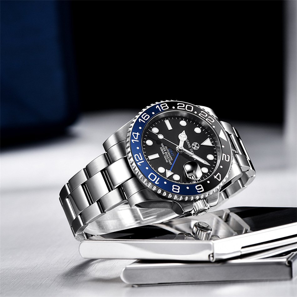 pagrne design帕加尼跨境新潮螺旋表冠透底夜光男士机械表pg-1662