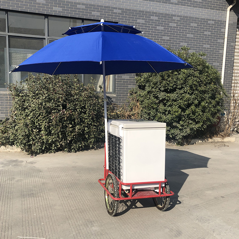 带冷柜带太阳能伞三轮车倒骑人力/脚踏三轮车载货倒骑脚踏三轮车