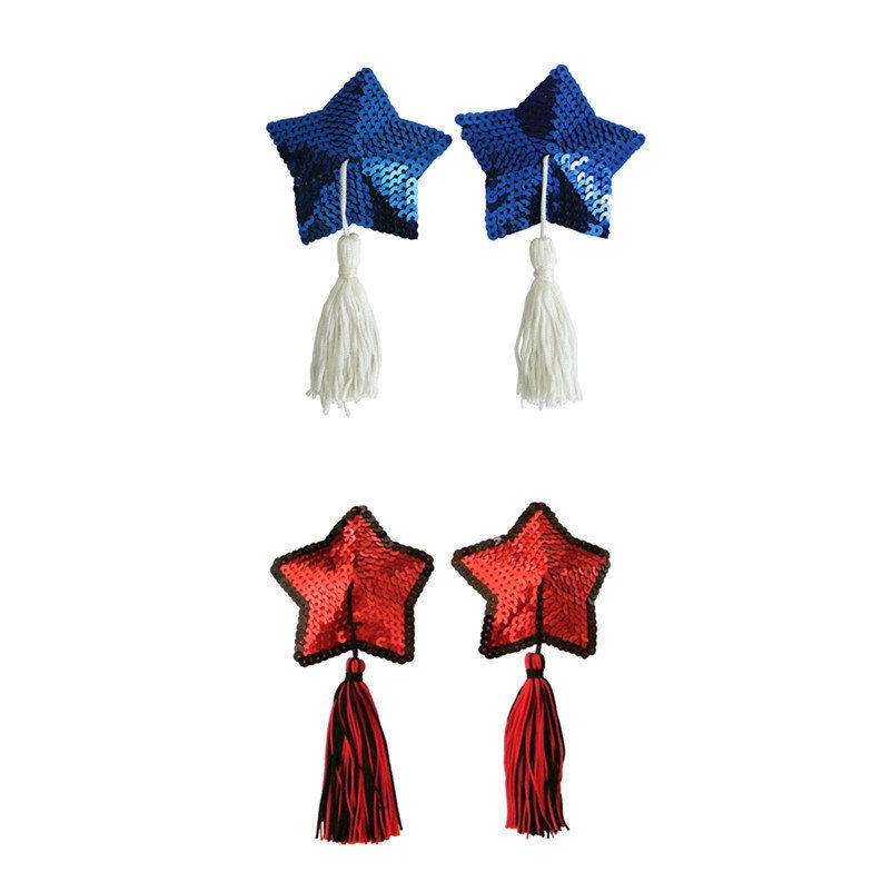 现货血滴子红色蓝色亮片五角星流苏乳贴性感反复使用情趣胸贴