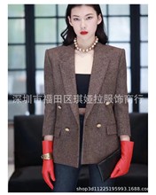 深圳南油原单外贸女装明星同款人字纹复古金扣高级羊毛西装外套女
