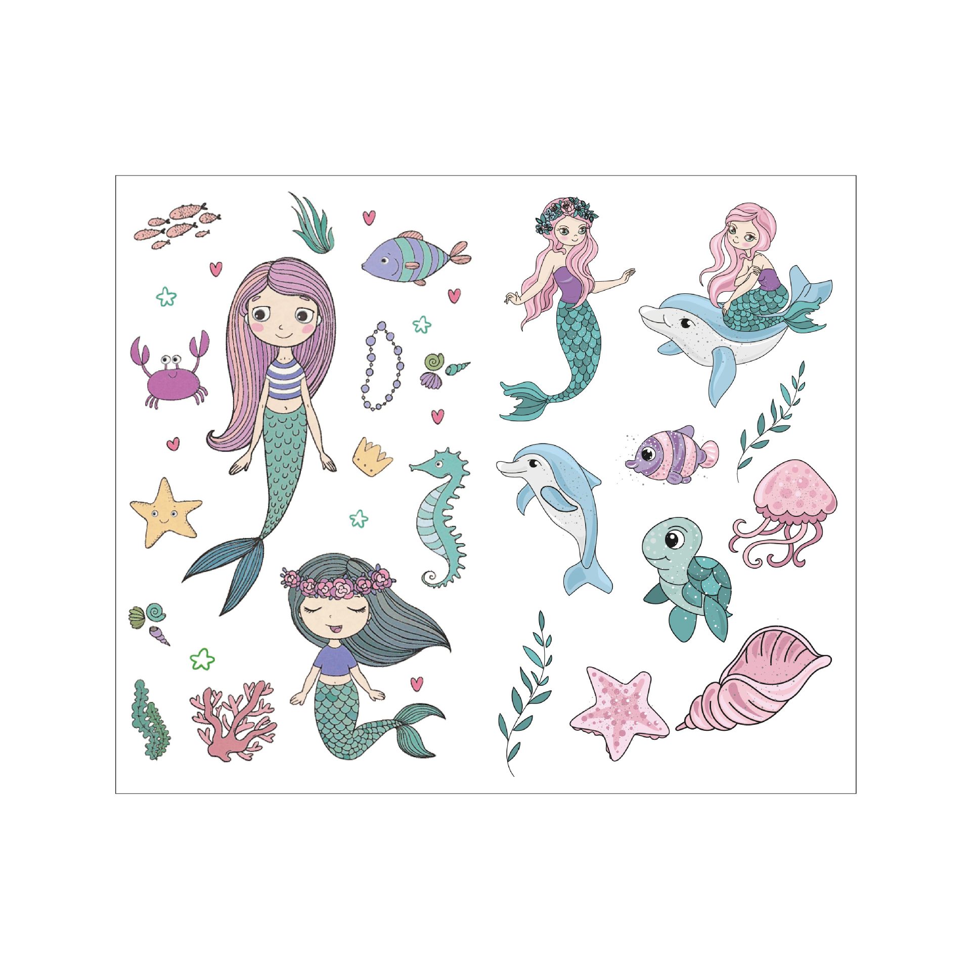 美人鱼纹身贴卡通人鱼21新款纹身贴纸儿童萌趣贴纸可爱新颖纹身贴