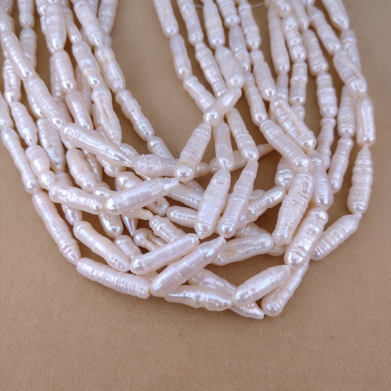 天然巴洛克珍珠白色螺纹牙签珠长条淡水珍珠耳环材料diy饰品配件