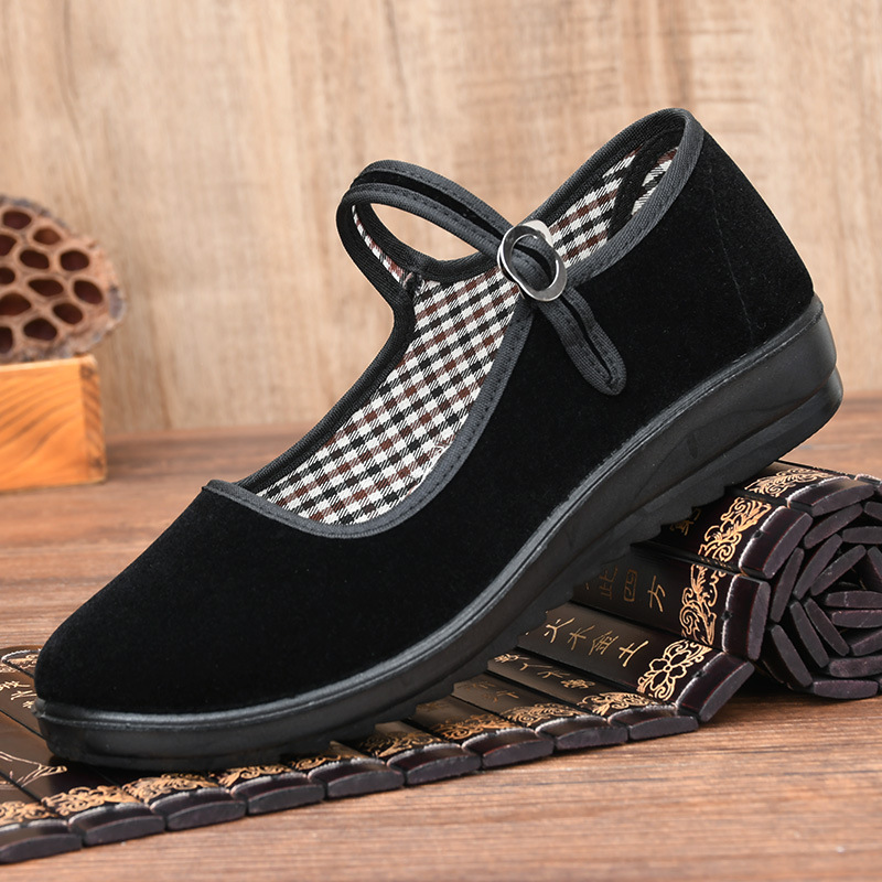 春秋款女士布鞋工作鞋加高平底单鞋黑色广场舞蹈鞋透气妈妈鞋女鞋