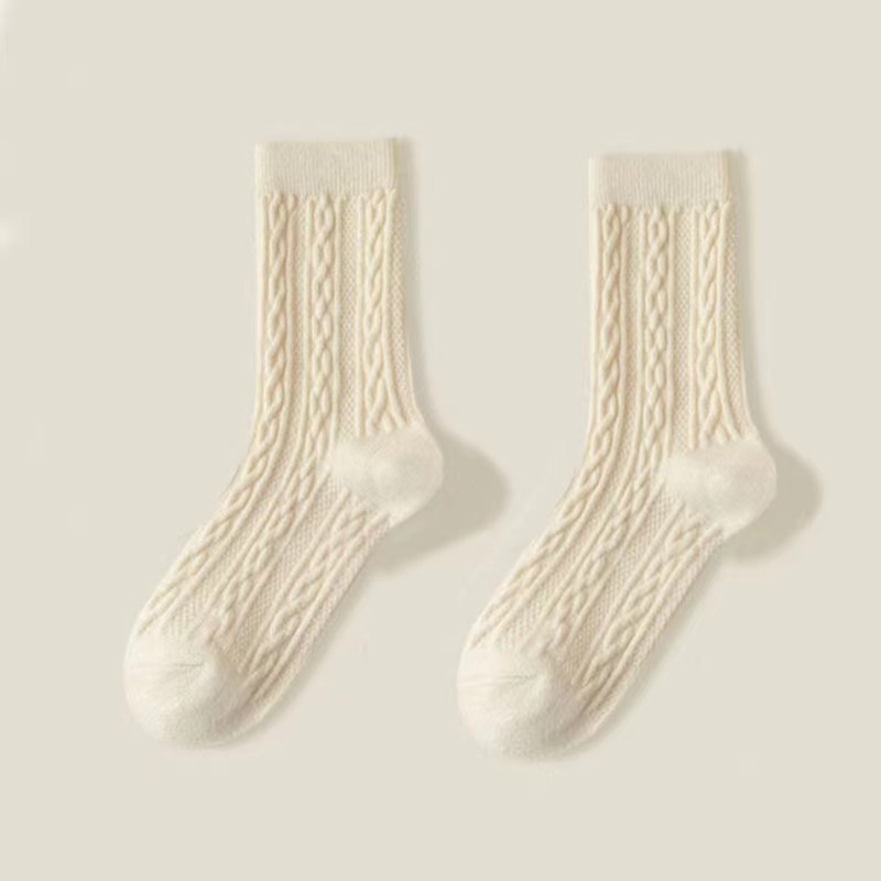 White JK Socks for Women Autumn and Winter Mid-Calf Length Socks Solid Color Twist Lolita Stockings Student Lolita Autumn Hundred