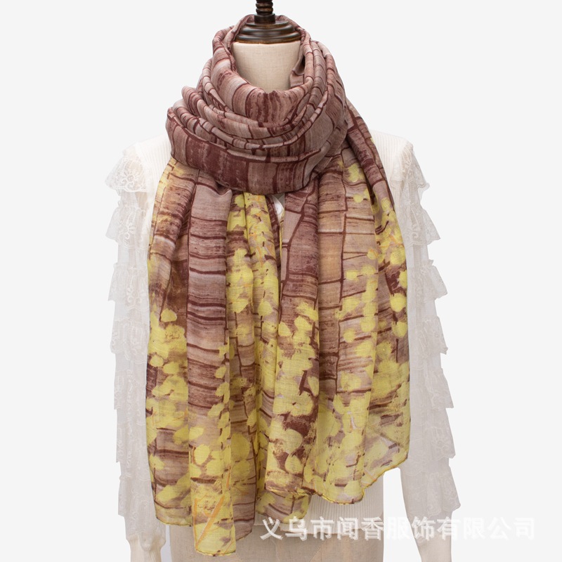 Autumn and Winter Wild Voile Cotton and Linen Scarf Large Size Shawl Soft Lightweight Gauze Kerchief Warm Geometric Plaid Scarf for Women