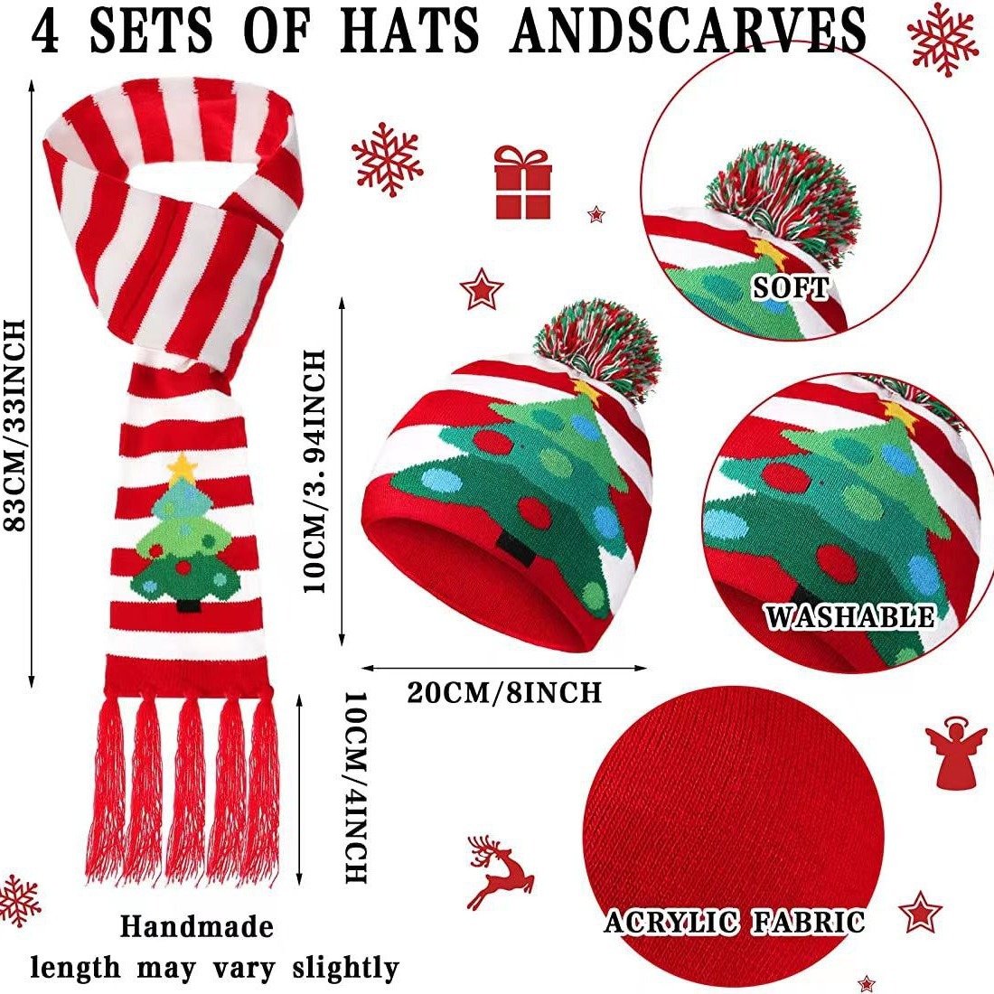 2023 New Jacquard Led Luminous Christmas Hat Scarf Set Autumn and Winter Holiday Pattern Multicolor Jacquard Spot