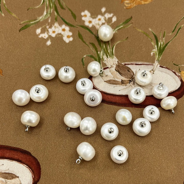 高品质真珍珠扣天然淡水珍珠有脚纽扣 扣子现货 毛衣扣跨境电商