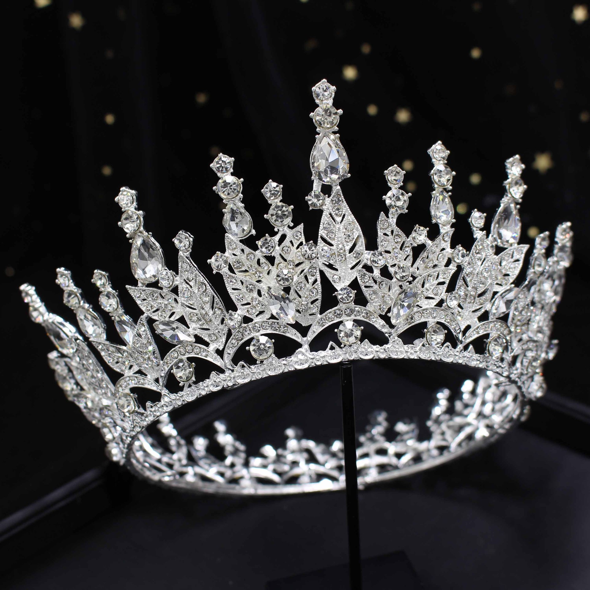 y511新款欧美新娘皇冠头饰女王圆冠水晶大号婚礼结婚饰品工厂批发