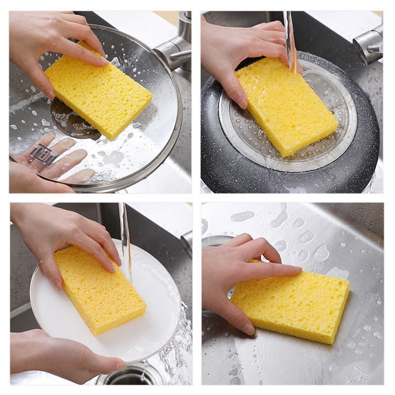 Compressed Wood Pulp Cotton Absorbent Expanded Wood Pulp Sponge Kitchen Dish Towel Cleaning Sponge Block Non-Stick Oil Scouring Pad