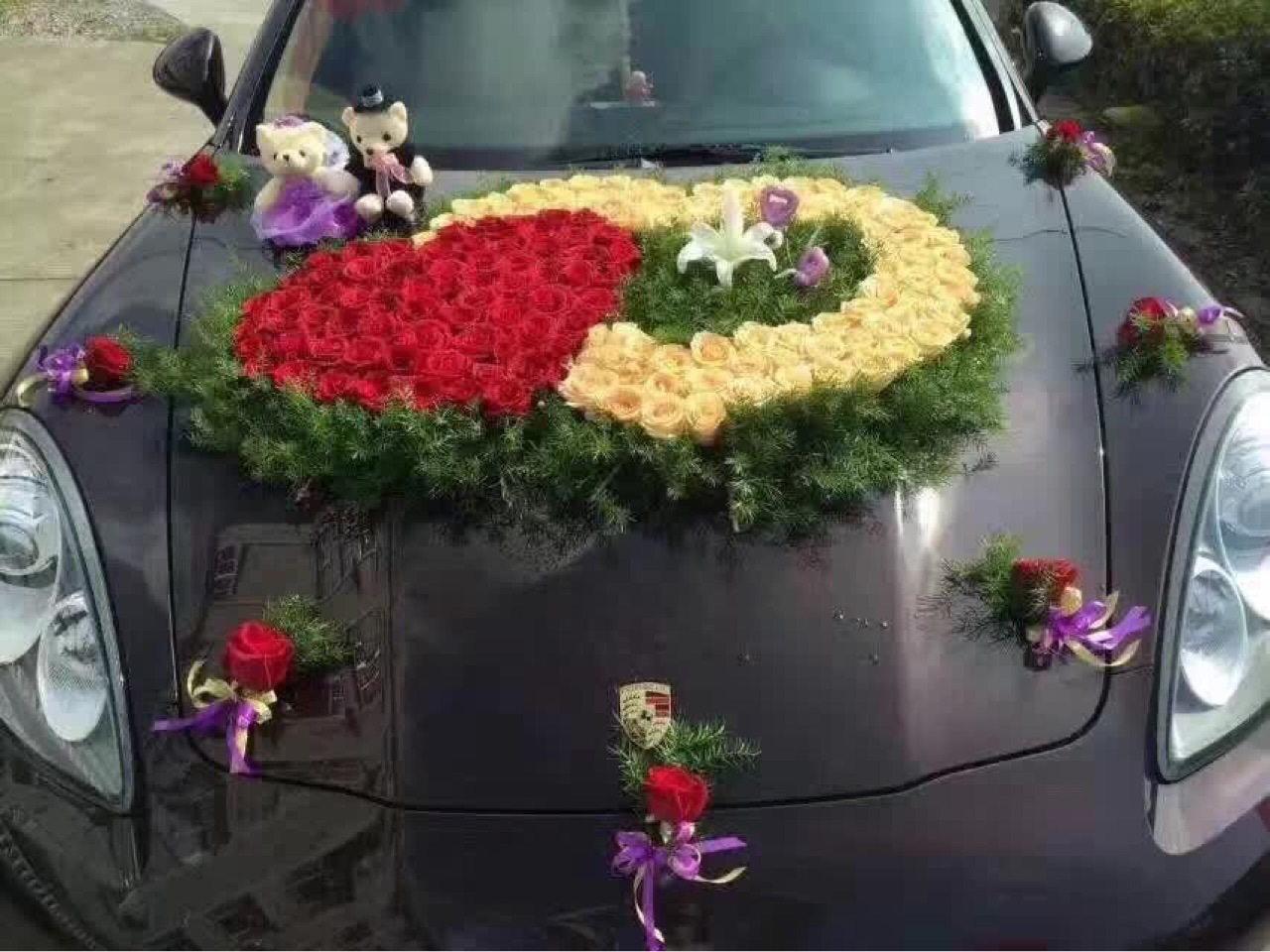 新款心连心带泥吸盘婚车吸盘花车装饰心形带泥婚车花盘婚庆用品