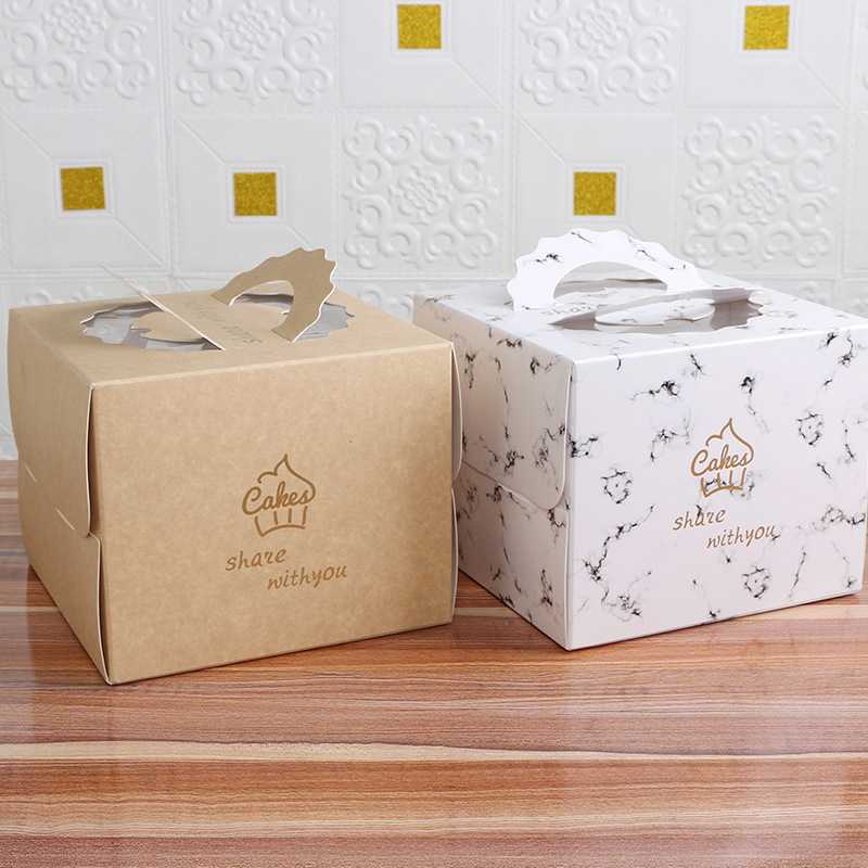 加厚加硬生日蛋糕盒四寸6 8 10包装烘焙蛋糕手提西点盒子烫金家用