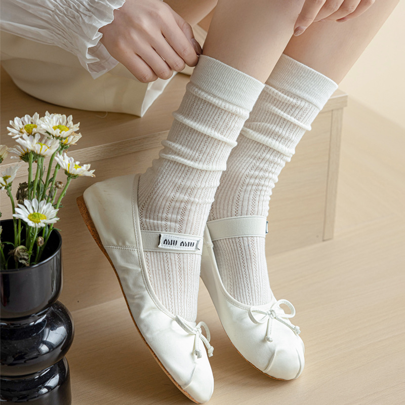 Suxinaimin Spring and Summer Thin Ladies Loose Socks Hollow All-Match JK Socks Ins Style Sweet Female Middle Tube Socks