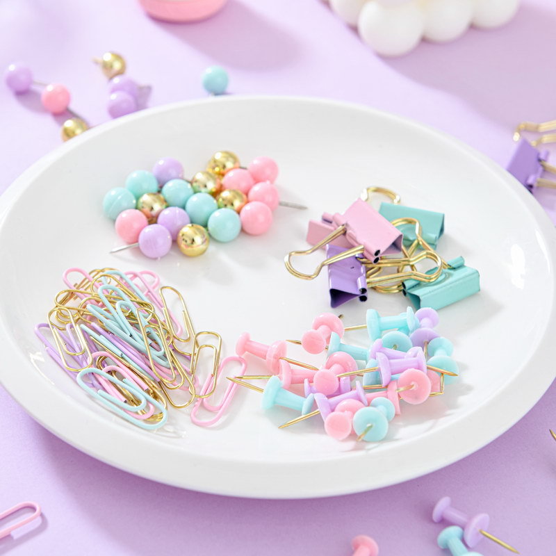 Factory Customized Macaron Color Clip Ticket Holder Drawing Pin Binding Combination Rubber Band Magnetic Snap Four Grid Donut Set