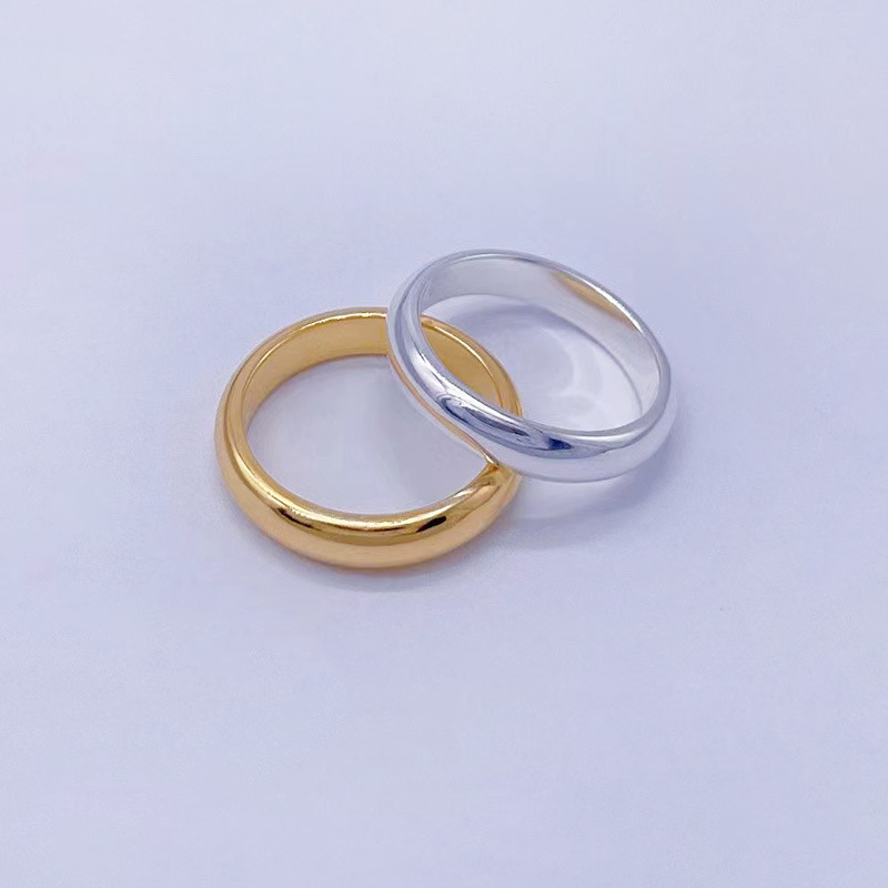 韩版简约925银卜形光面戒指男女款潮男情侣指环素圈小众时尚饰品