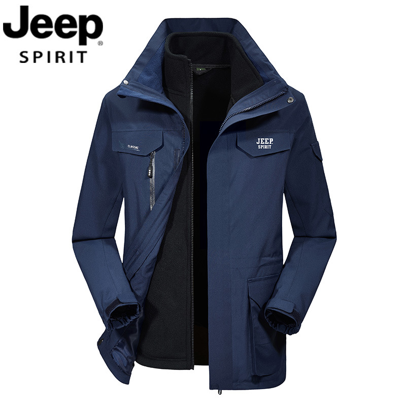 新款男士冲锋夹克两件套内胆抓绒衣多袋大码男装户外夹克外套