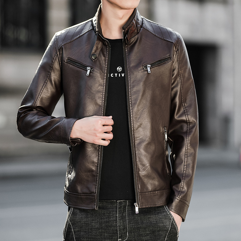 Fall 2023 New Men's Coat Casual Leather Clothing Men's Motorcycle Clothing Trendy Coat Korean-Style Stand Collar Pu Leather Jacket