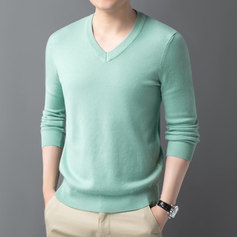 秋冬新款男士V领简约针织毛衣休闲长袖套头商务外穿时尚打底衫