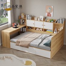 小户型榻榻米床实木单人床书桌一体儿童床柜组合多功能储物床