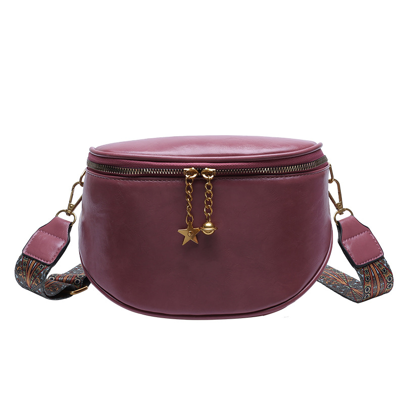 Women's Bag 2022 New Simple Fashion Oil Wax Leather Pu Shoulder Messenger Bag Texture Fashionable Saddle Bag