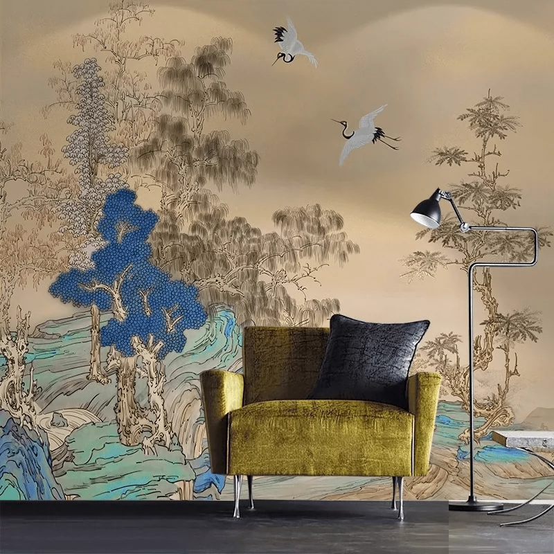 新中式古典刺绣墙布复古卧室壁布客厅茶室墙纸电视背景墙装修壁纸